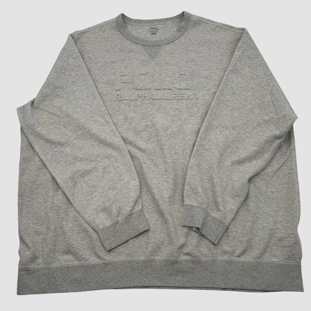 Polo Ralph Lauren Mens 5XLT Grey Heather Embossed Logo Crewneck Sweatshirt PRL